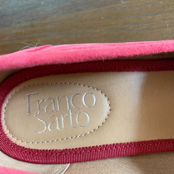 Like NEW Franco Sarto Red Fringe Suede Leather Block Heels Loafers - Picture 7 of 10